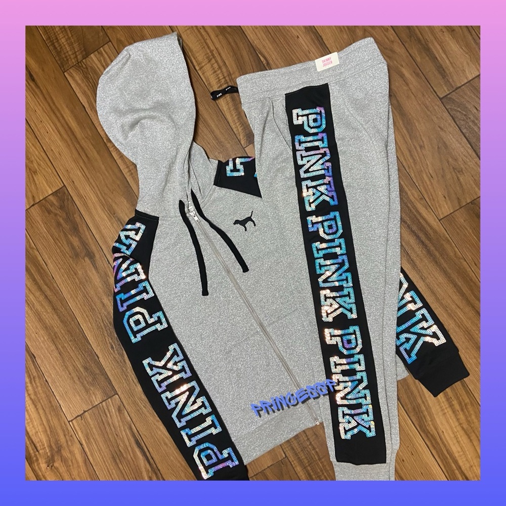 PINK VS SILVER METALLIC MERMAID BLING JOGGERS - Picture 4 of 6